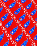 Crimson Blue Abstract Chain Rug