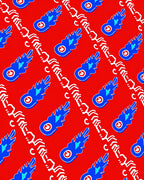 Crimson Blue Abstract Chain Rug