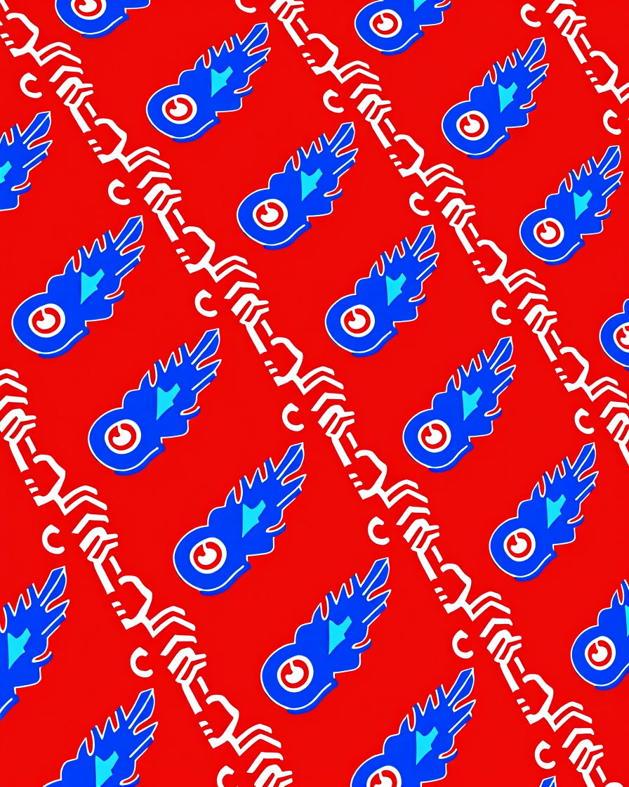 Crimson Blue Abstract Chain Rug