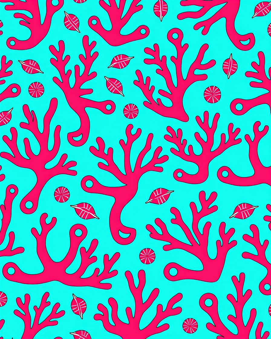 Aqua Pink Coral Branch Art Rug