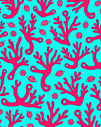 Aqua Pink Coral Branch Art Rug