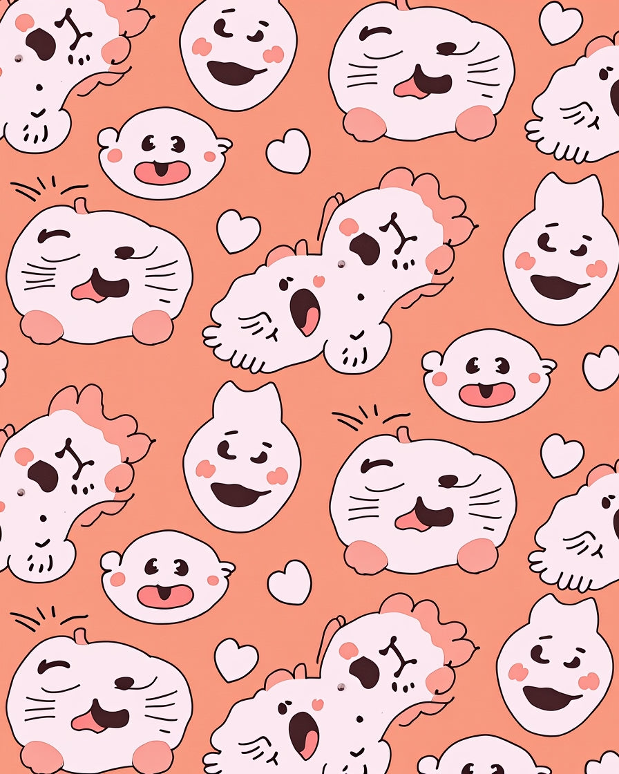 Playful Pink Cartoon Critters Hearts Rug
