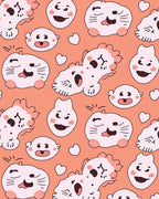 Playful Pink Cartoon Critters Hearts Rug