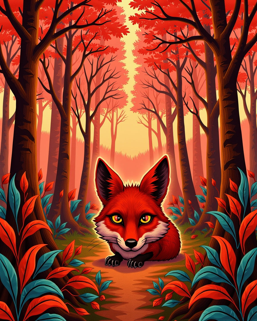Whimsical Red Fox Forest Path Rug