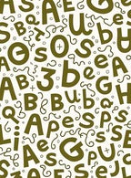 Olive Green Alphabet Scattered Comical Layout Rug