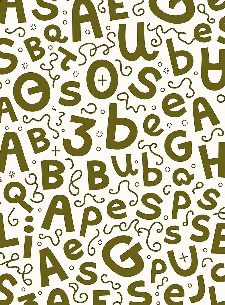 Olive Green Alphabet Scattered Comical Layout Rug