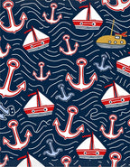 Navy Red White Nautical Sailboat Anchor Rug