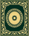 Green and Gold Floral Medallion Border Rug