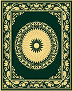 Green and Gold Floral Medallion Border Rug