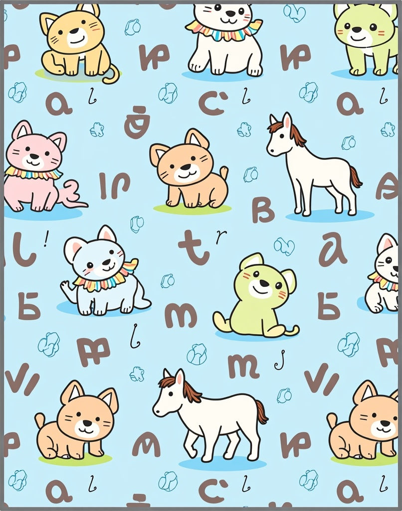 Cute Cat and Horse Alphabetical Print Rug