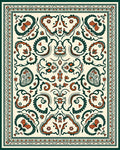 Cream Orange Dark Green Folk Art Rug