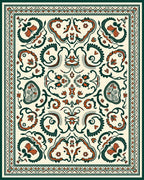Cream Orange Dark Green Folk Art Rug