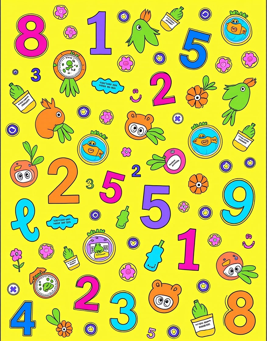 Vibrant Cartoon Numbers Friendly Creatures Rug