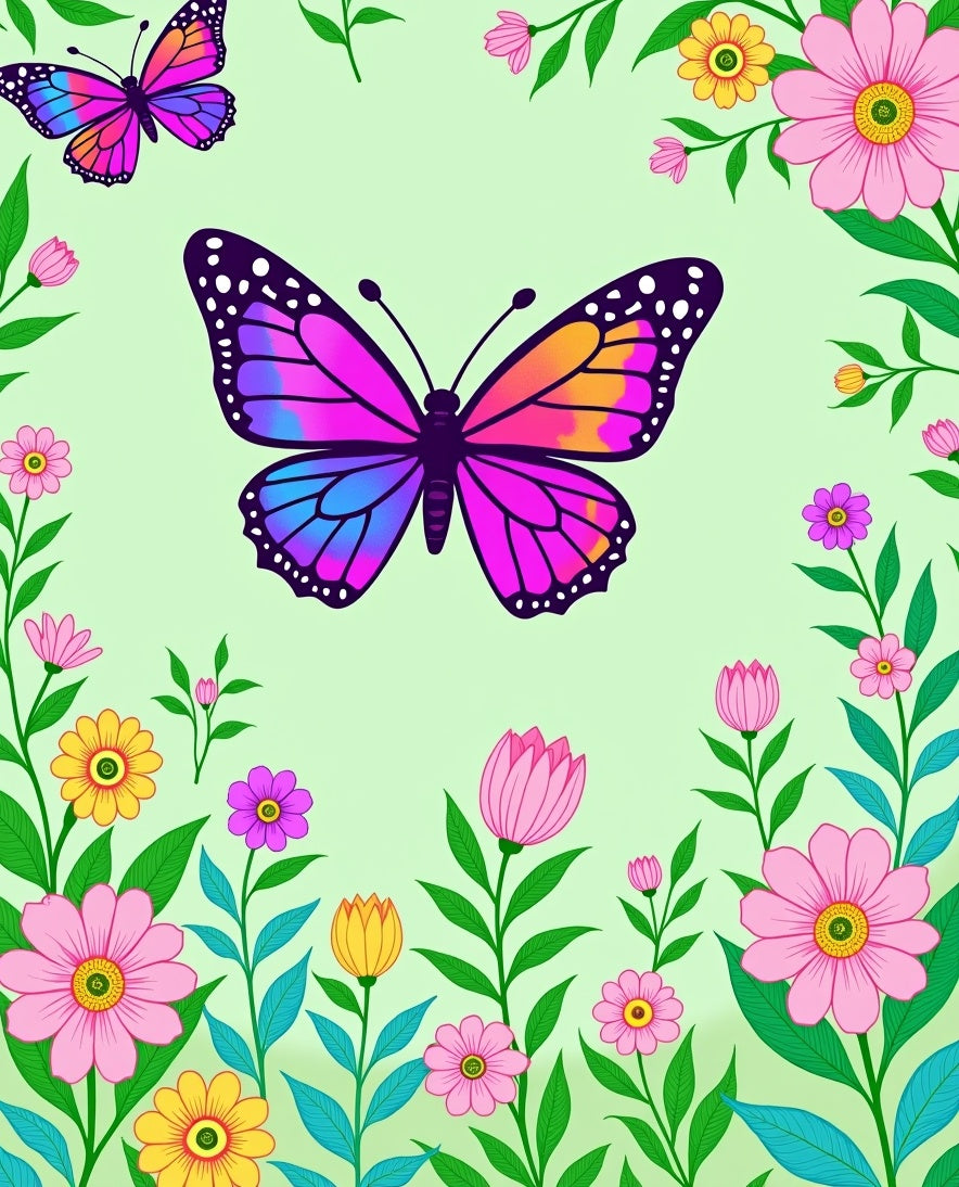 Vibrant Butterfly Garden Blooms Rug
