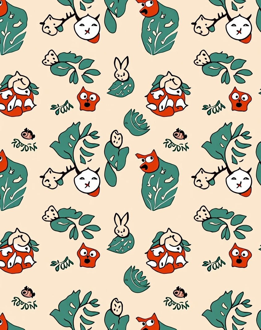 Whimsical Orange Green Animal Foliage Rug
