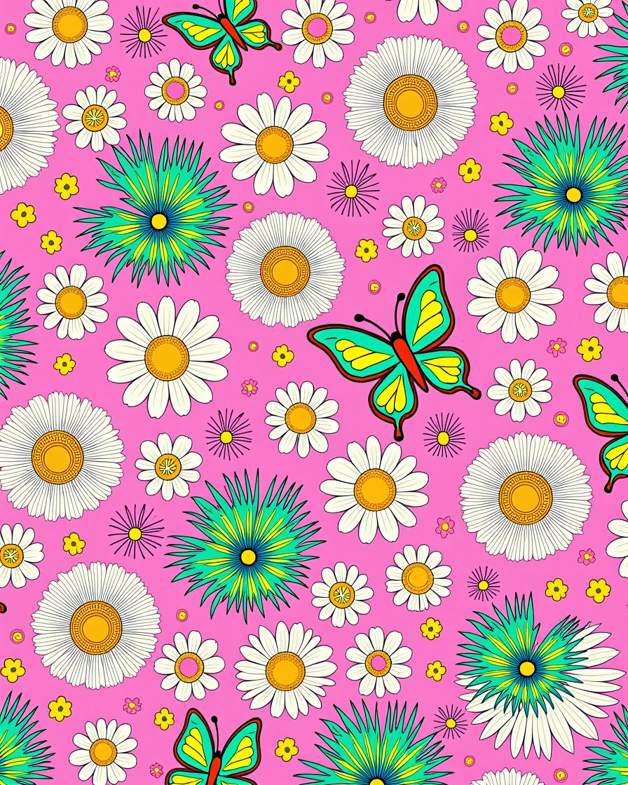 Pink Floral Butterfly Garden Rug
