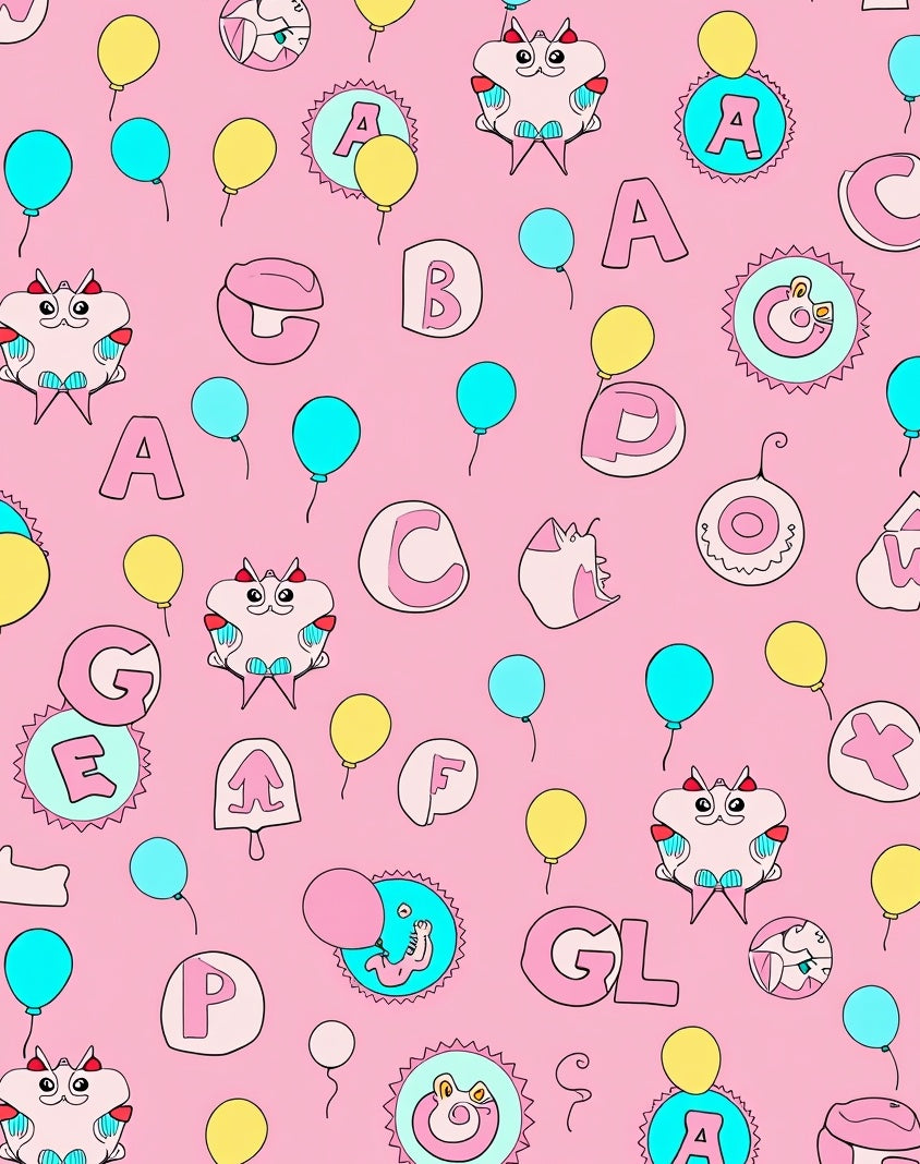 Whimsical Pink Alphabet Balloon Creatures Rug