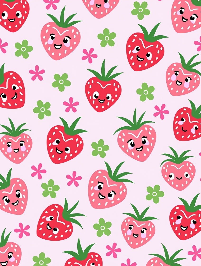 Cute Strawberry Flowers On Pink Rug