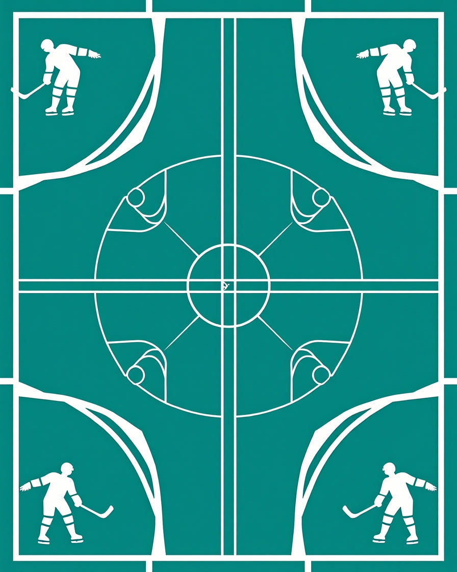 Teal Hockey Rink Players Medallion Rug