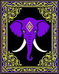 Purple Elephant Black Golden Floral Border Rug