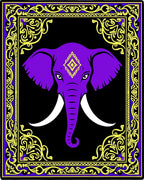 Purple Elephant Black Golden Floral Border Rug