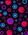 Vibrant Neon Circles Basketballs Stars Rug