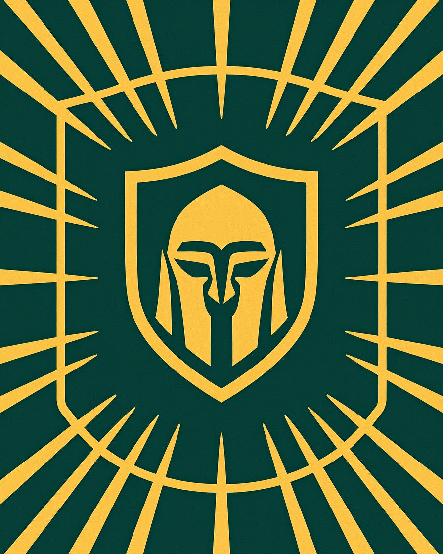 Emerald Gold Spartan Warrior Emblem Rug