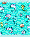 Turquoise Dolphin Shell Wave Scene Rug