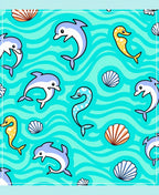Turquoise Dolphin Shell Wave Scene Rug