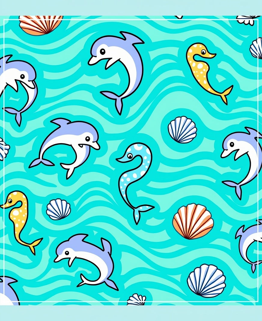Turquoise Dolphin Shell Wave Scene Rug