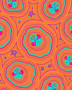Psychedelic Orange Floral Starfish Swirls Rug