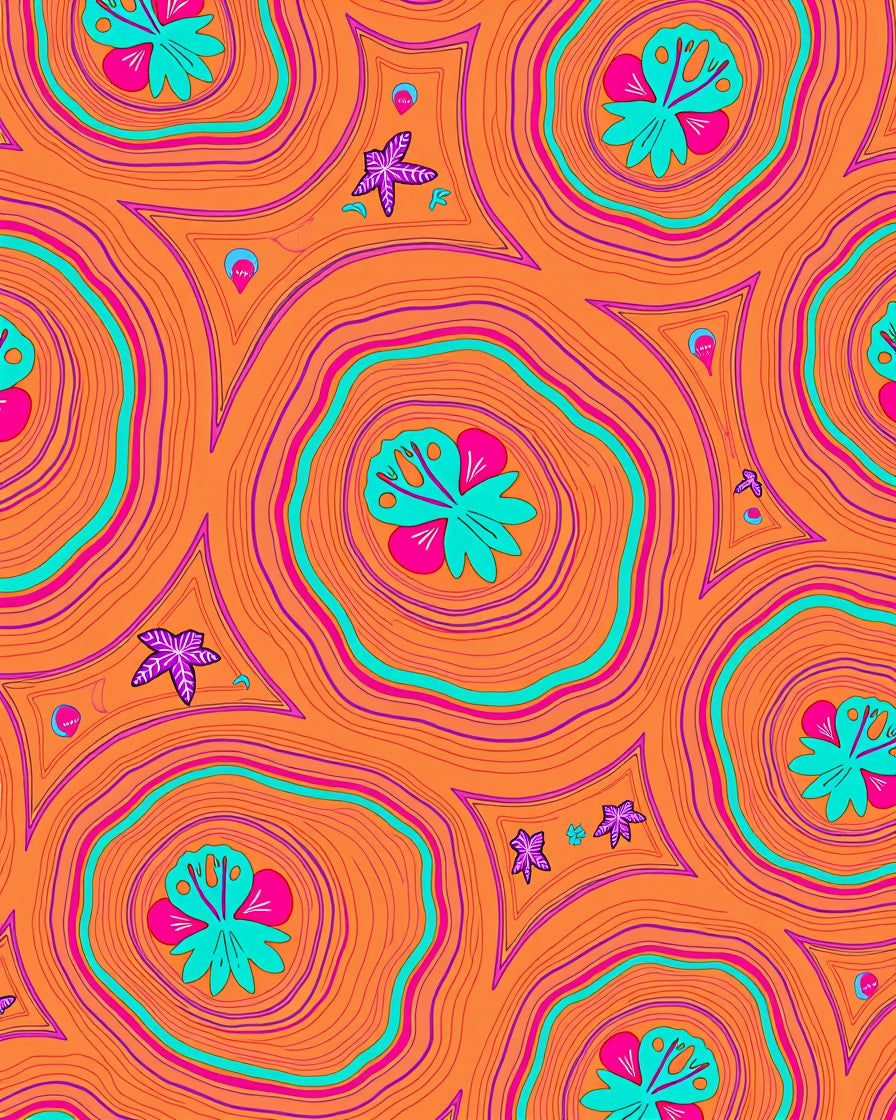 Psychedelic Orange Floral Starfish Swirls Rug