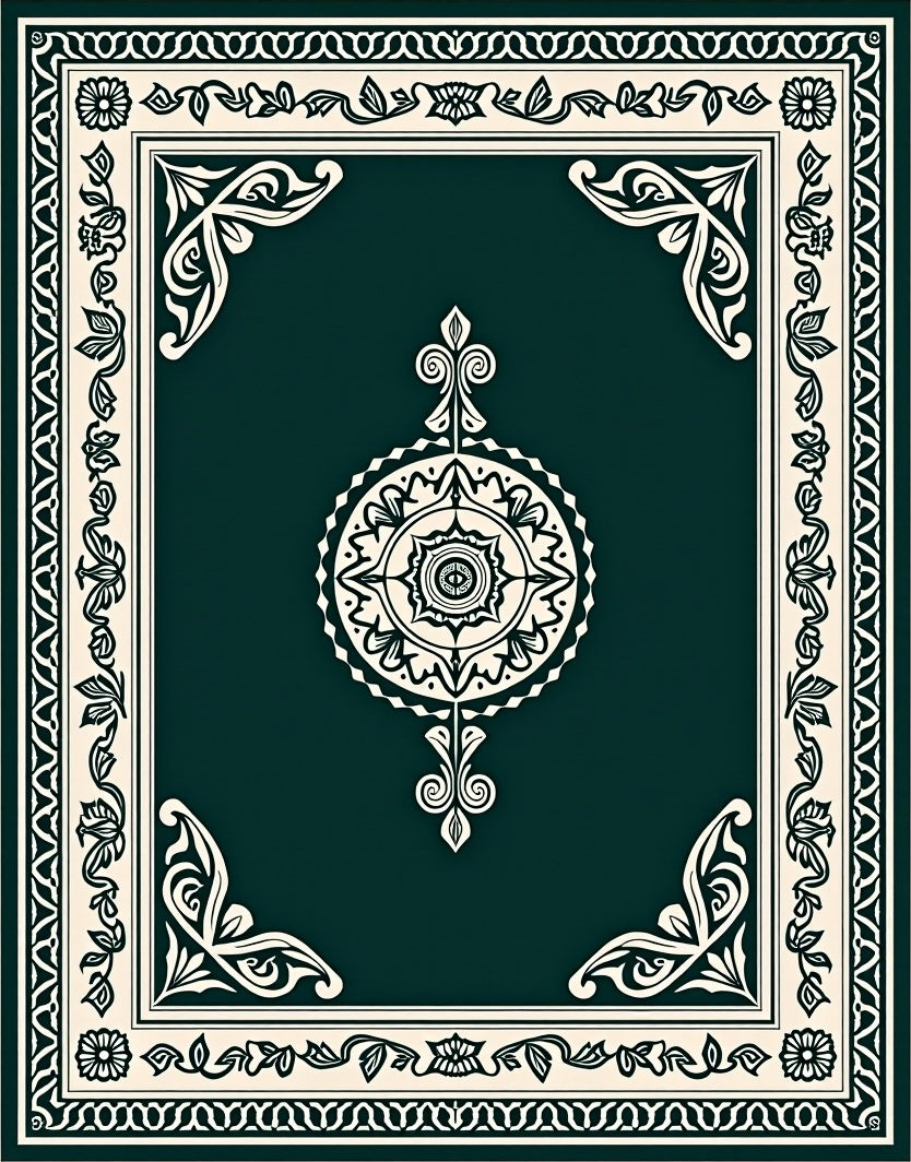 Forest Green Cream Floral Medallion Rug
