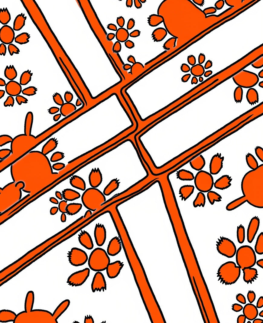 Bold Orange Floral Grid Rug