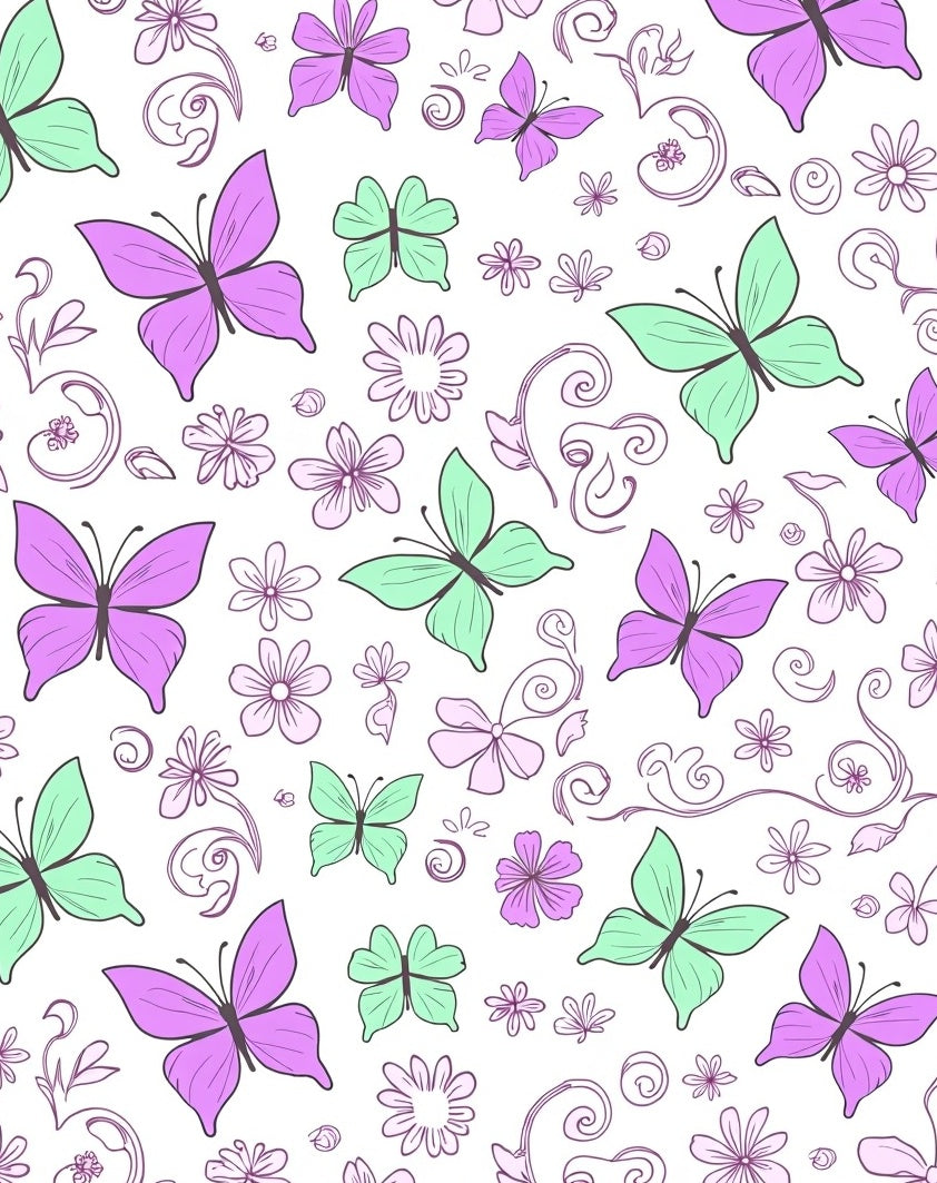 Soft Purple Green Butterfly Meadow Rug