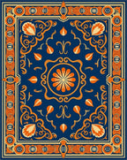 Navajo Blue Orange Floral Medallion Rug