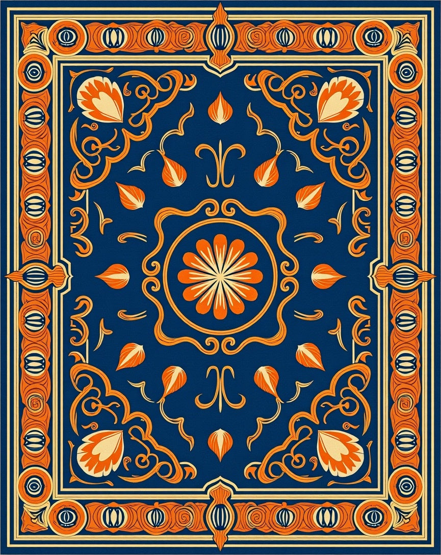 Navajo Blue Orange Floral Medallion Rug