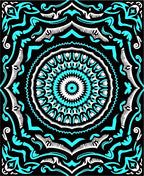 Turquoise White Black Mandala Bloom Rug