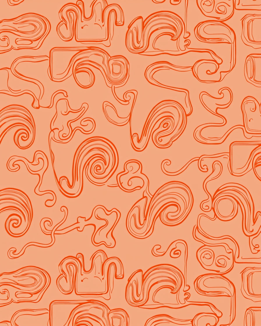Abstract Orange Swirls Contour Rug