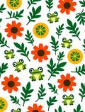 Cute Frogs Orange Flowers Green Leaves Rug