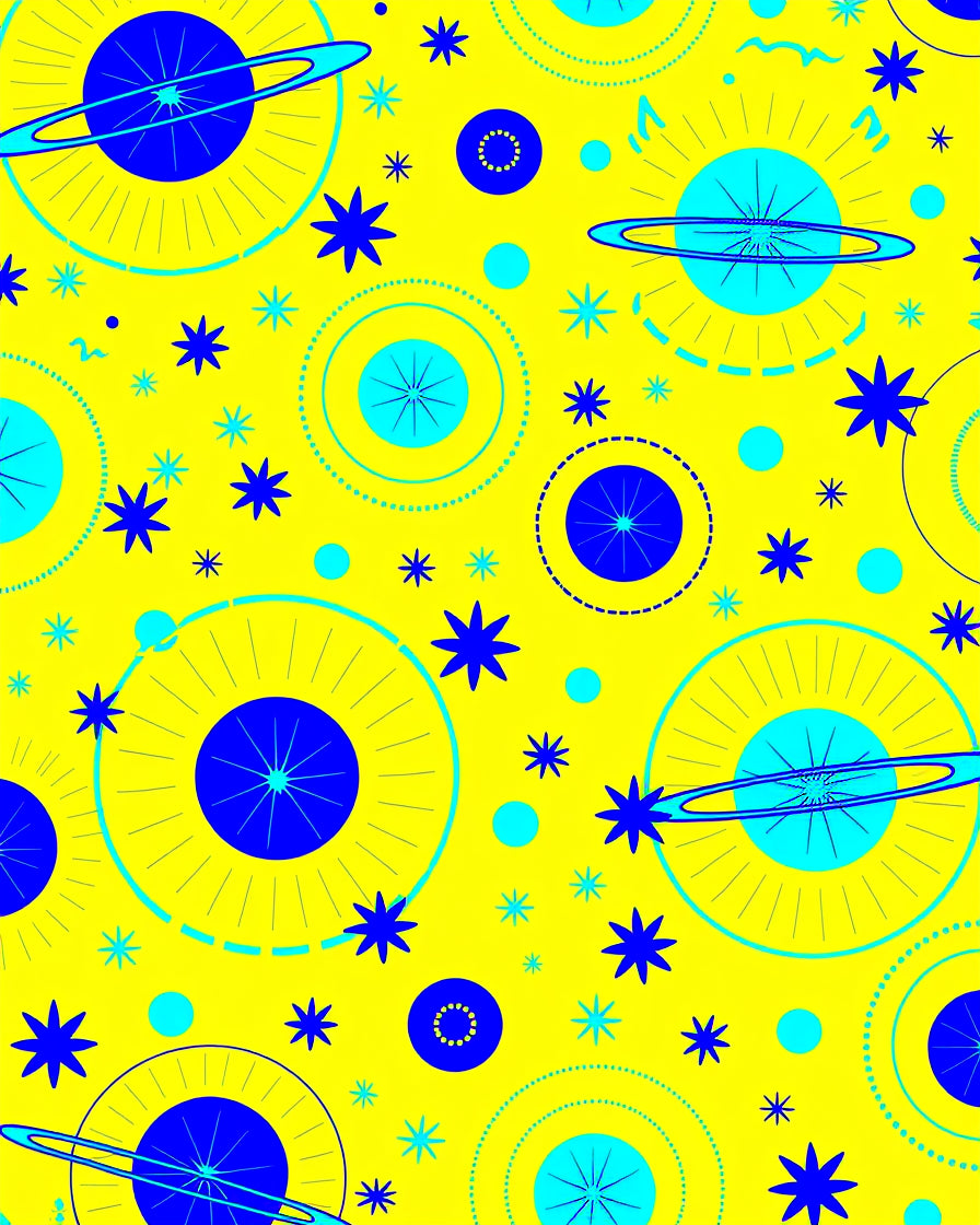 Yellow Cosmic Starburst Spaceship Rings Rug