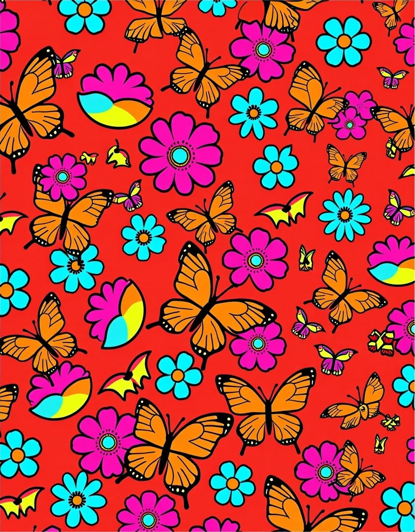 Retro Orange Butterfly Floral Medley Rug