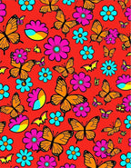 Retro Orange Butterfly Floral Medley Rug
