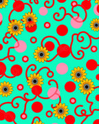 Yellow Sunflowers Red Swirls Aqua Circles Rug