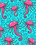 Bright Pink Jellyfish Aqua Swirls Rug