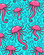 Bright Pink Jellyfish Aqua Swirls Rug