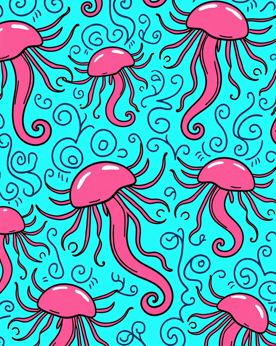 Bright Pink Jellyfish Aqua Swirls Rug