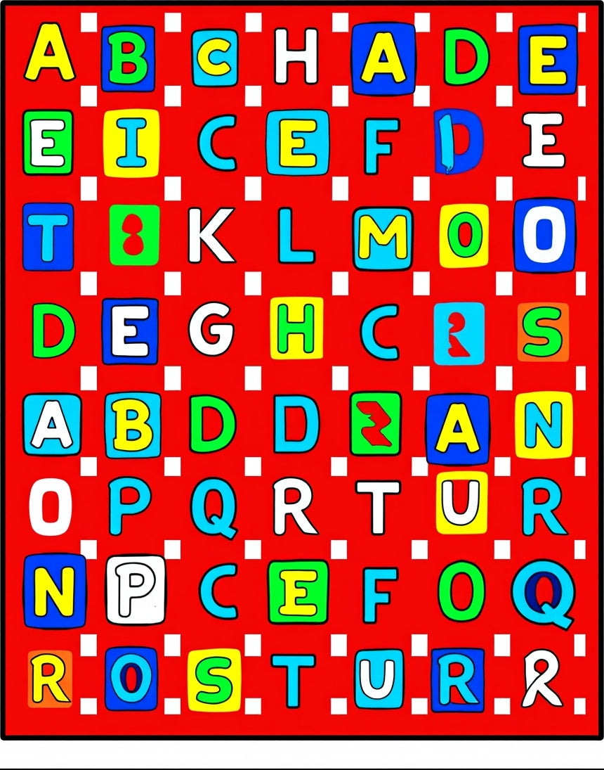 Alphabet Squares Red Rug