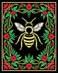 Golden Bee Floral Border Black Rug