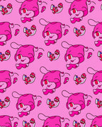 Pink Cartoon Creature Repeating Pattern Rug